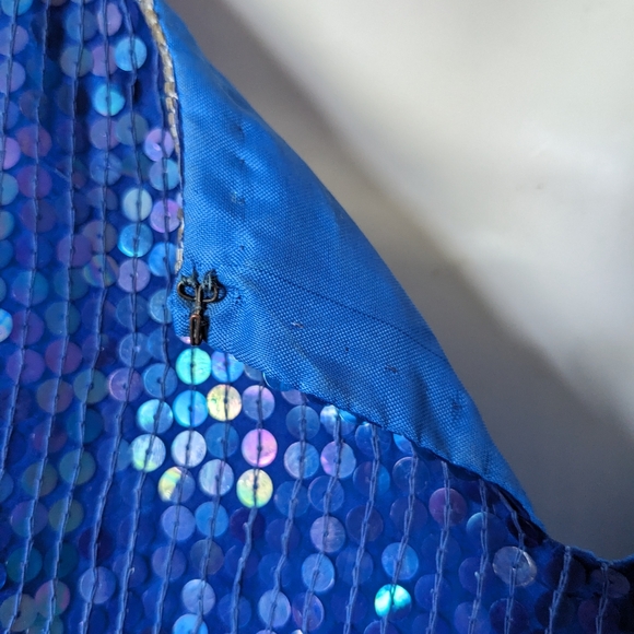 Vintage Eve's Allure Blue Iridescent Silver Sequin Party NYE Top Blouse - Picture 4 of 8